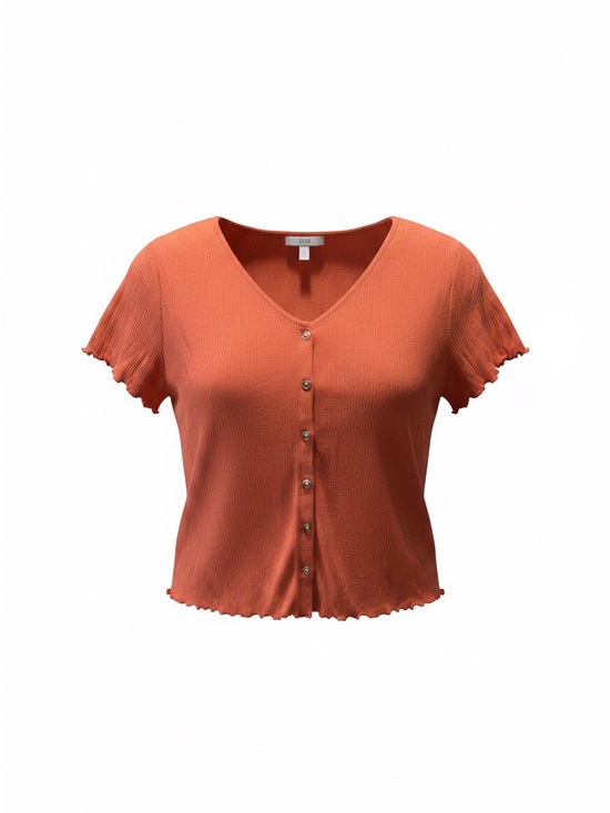 a.n.a Tops - a.n.a Rust Orange Ribbed Button-Up V-Neck Top